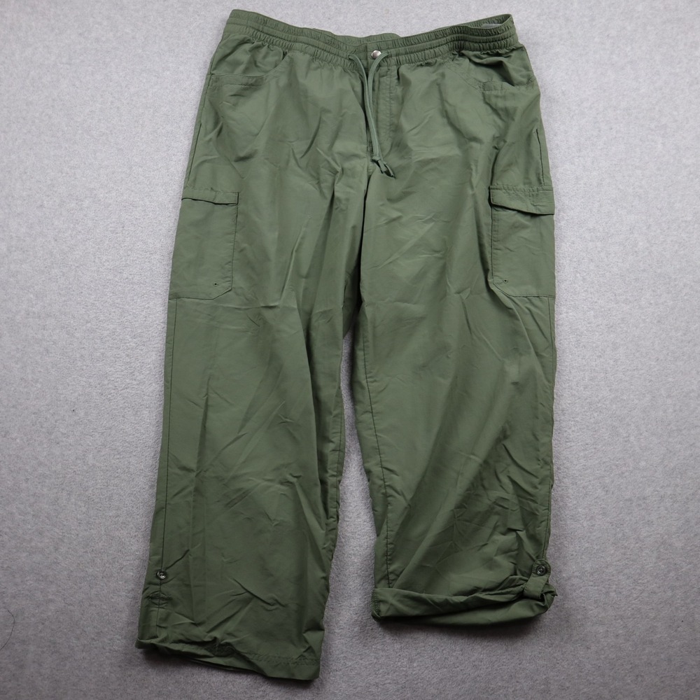 Columbia Cargo Pants Womens XXL 27L Green Nylon Hiking Outdoor Roll Up Trousers